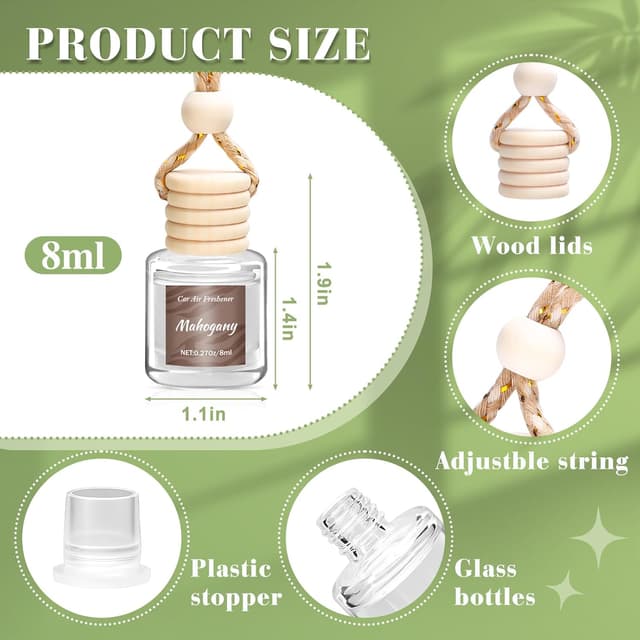 Detalle de Vetuslumen 6-Pack Car Air Freshener for Women (8ml Each) — Hanging Glass Diffuser with Slow-Release Essential Oil Scents