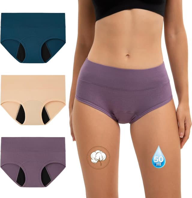 Thumbnail 6 de INNERSY Culotte menstruelle à flux abondant taille haute, lot de 3 (coton lavable, 50 ml)
