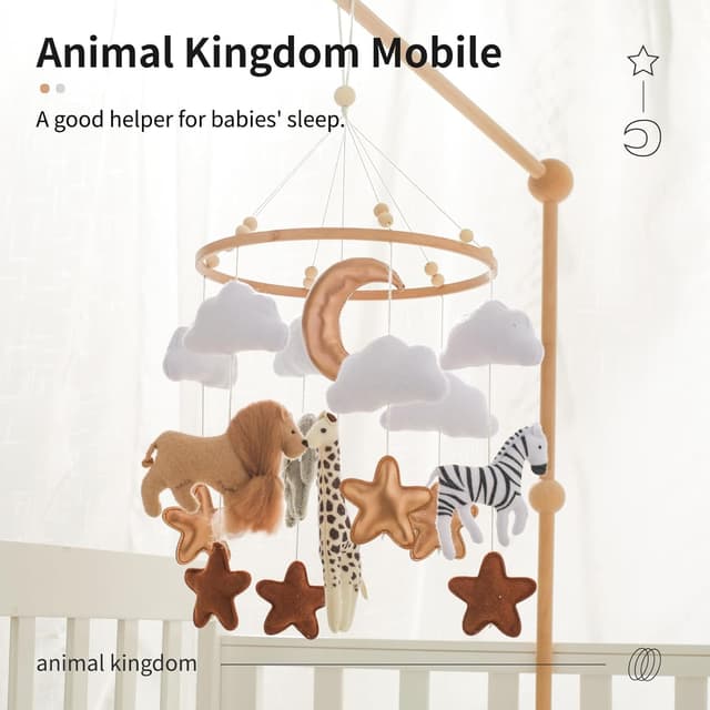 Detalle 2 de Mobile Baby Windspiele aus Filz & Naturholz – Tierchen „Waldtiere“ Bettglocke für Kinderbett, Geschenk zur Geburt