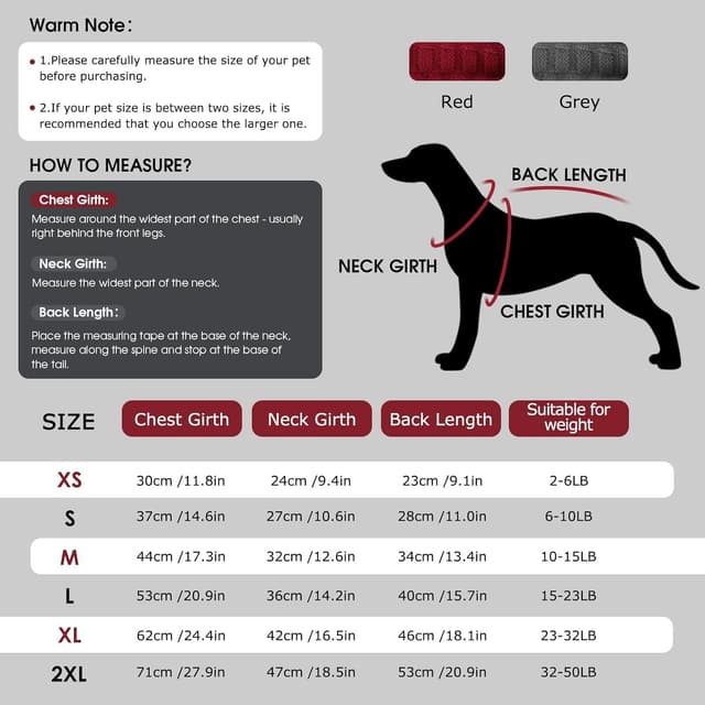 Detalle de CITÉTOILE Hundepullover mit Rollkragen, ärmellos, warmer Strickpullover mit Leinenloch – Rot, XL