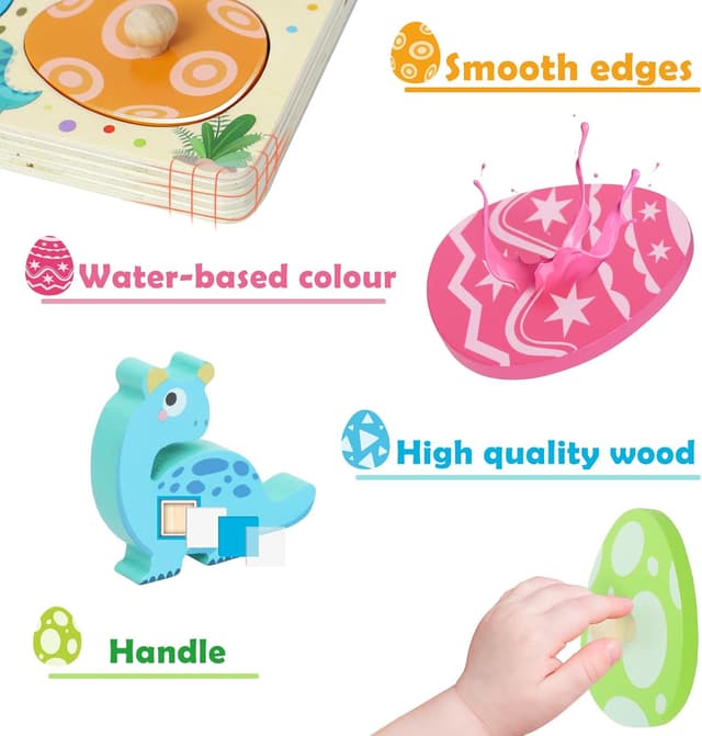 Detalle de LZDMY Baby Wooden Montessori Dinosaur Puzzle & Sorting Egg Toy
