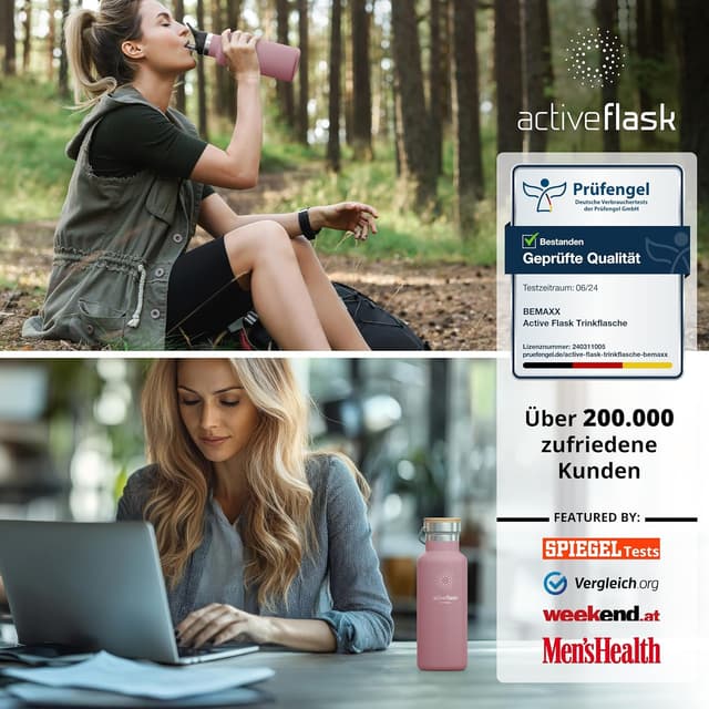 Thumbnail 6 de Trinkflasche Edelstahl mit Strohhalm-Infuser & 3 Deckeln (BPA-frei, auslaufsicher) – 530 ml, isoliert