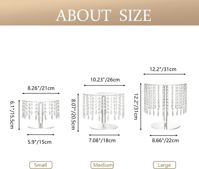 Thumbnail 6 de LANLONG Crystal Cake Stand Set (3 pcs) – Clear Acrylic Round Cake & Cupcake Stands for Weddings, Birthdays & Parties