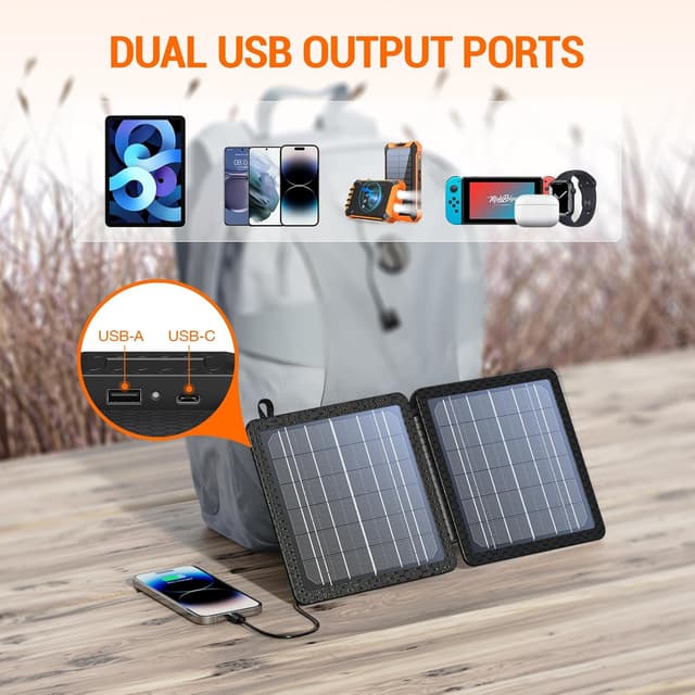 Detalle de GOODaaa 10W Portable Solar Charger (Dual USB) Foldable, Waterproof & Shockproof