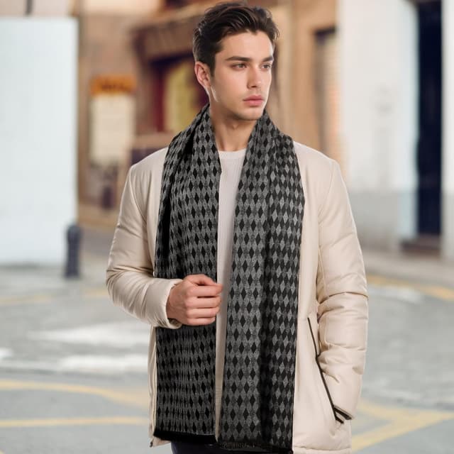 Detalle de Lamca Men’s Cashmere-Like Soft Winter Scarf (180 x 33 cm) – warm, lightweight and classic check design