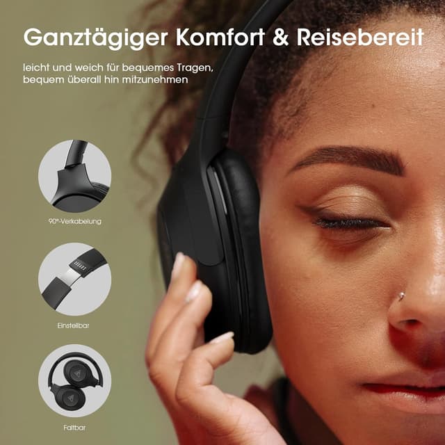 Detalle de DOQAUS LIFE5 Bluetooth-Kopfhörer Over Ear (70 Std.), 3 EQ-Modi, faltbar mit Kabel und ENC-Mikrofon