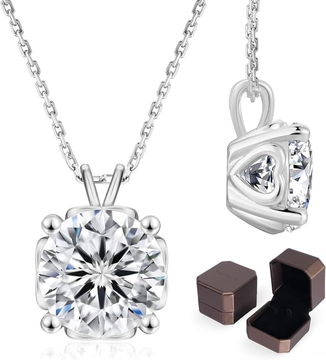 Detalle de KRKC&CO Moissanit-Anhänger-Kette Damen aus 925 Silber – verstellbar 45+5 cm mit Geschenkbox