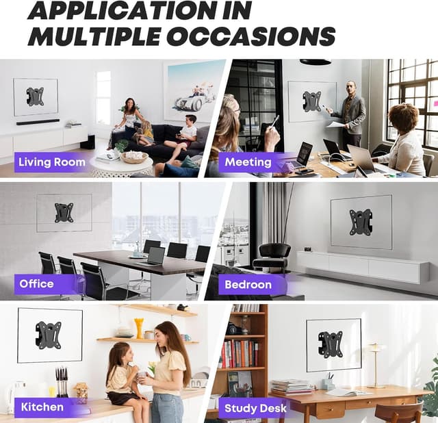 Thumbnail 6 de PUTORSEN 13–30 inch TV Wall Bracket (Tilt Swivel) for LCD/LED TVs & Monitors, VESA 75x75/100x100, up to 55lbs, Black