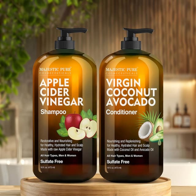 Detalle de Majestic Pure Apple Cider Vinegar Shampoo & Avocado Coconut Conditioner Set (Sulfate-Free) – 2 x 16 fl oz
