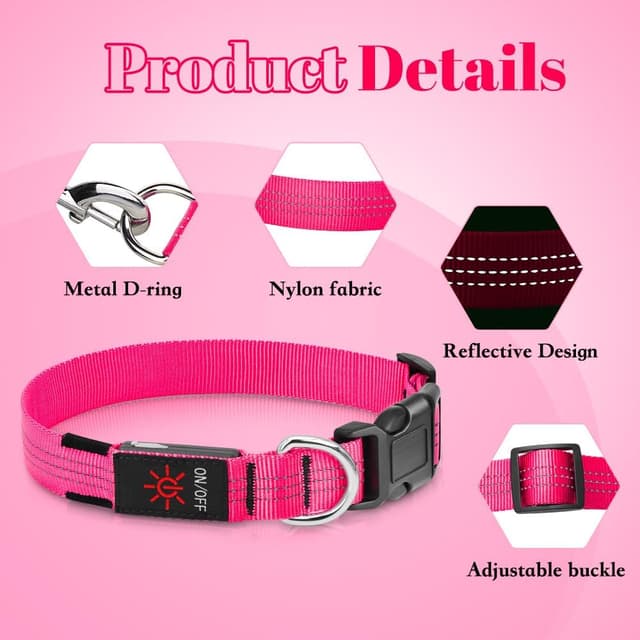 Thumbnail 6 de Sugiifamy Light Up Dog Collar (Pink, Large) with USB rechargeable LED and 3 flashing modes