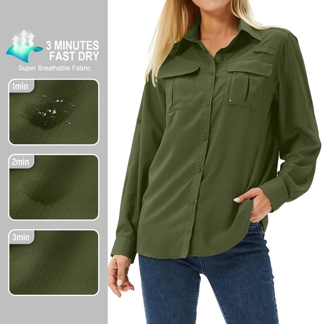 Detalle de yeyity Damen-Hemdbluse mit UPF 50+ UV-Schutz, Langarmshirt für Outdoor & Safari