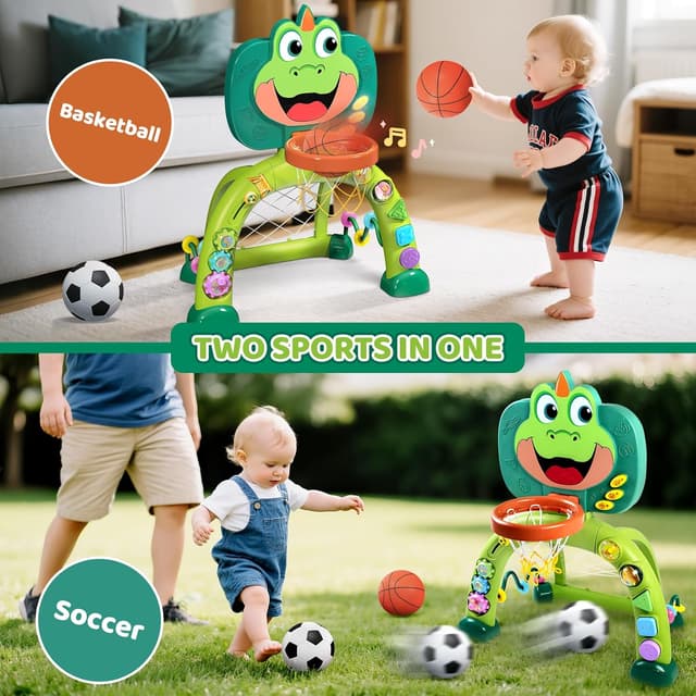 Detalle 2 de Marstone 2-in-1 Toddler Activity Center: Basketball Hoop & Soccer Goal Play with Lights, Sounds & Music