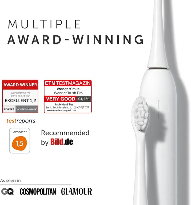 Detalle de WonderSmile Wondersmile PRO Sonic Toothbrush – 4 Modes, 3 Intensities, 60-Day USB-C Battery (All White)