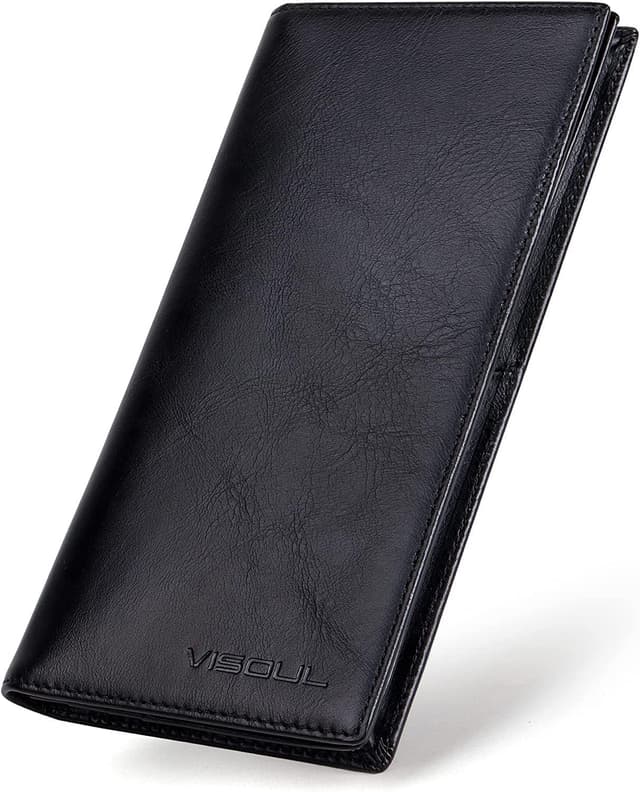 Detalle de VISOUL Portafoglio Lungo in Vera Pelle RFID Nero