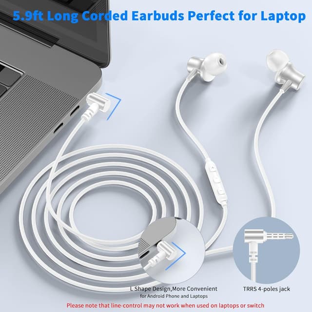 Detalle de 3.5mm Wired Earbuds with Mic, 1.8M Cable