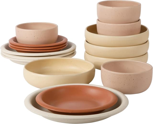 Detalle de Bloomhouse Corsica Clay 16‑Piece Stoneware Dinnerware Set 🍽