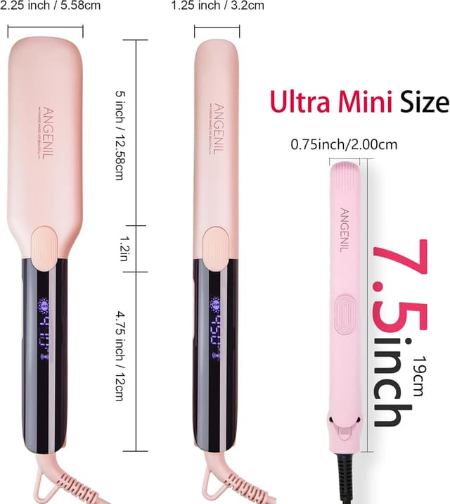 Detalle 2 de ANGENIL Pro Purple Ceramic Ultra Mini Hair Straightener (Dual Voltage, 1.8 cm plates, 2-in-1 straightener & curler)