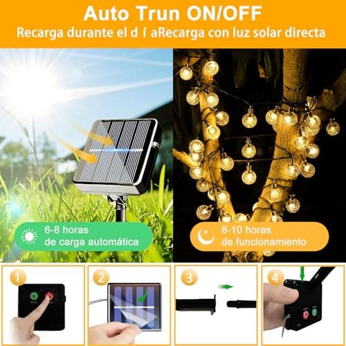 Detalle de Guirnaldas luces exterior solar taiyongkang 30 LED 8 m con bolas de cristal y 8 modos (IP65, blanco cálido)