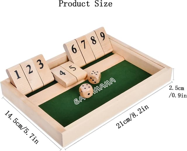 Detalle de EACHHAHA Shut The Box 9er – klassisches Holz-Würfelspiel für 2 Spieler
