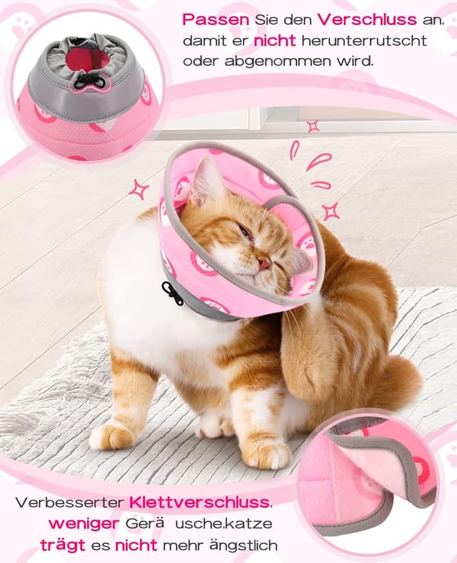 Detalle 2 de Supet Halskrause Katze – einstellbarer weicher Schutzkragen aus EPE (Pink, S)