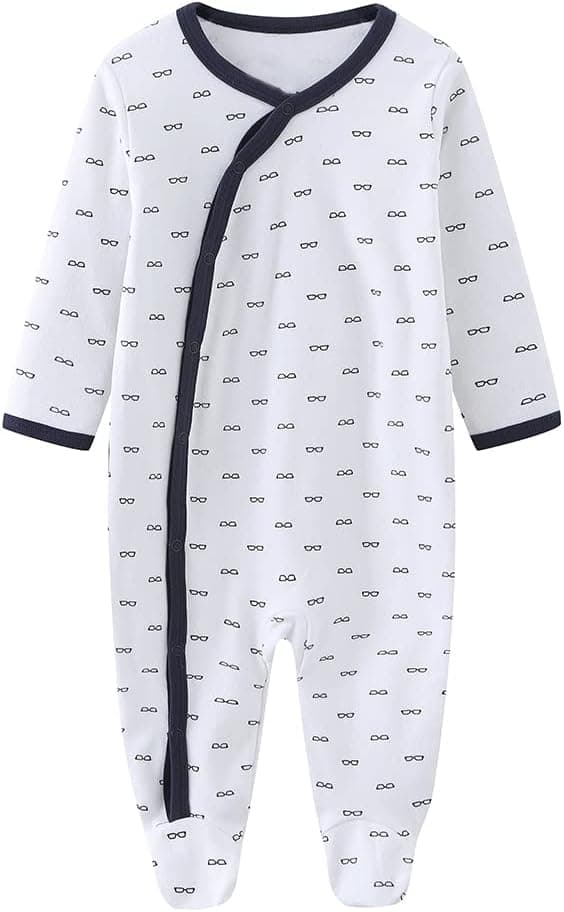 Detalle de Chamie long-sleeve cotton baby sleepsuit romper with foot snaps (0-3m to 9-12m)