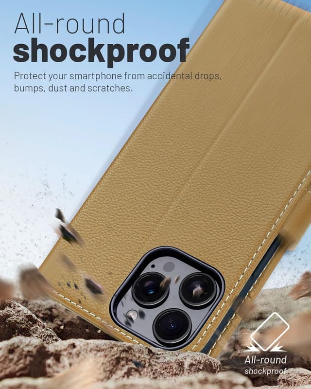 Detalle 2 de OCASE iPhone 16 Pro Hülle mit Kartenfach, Standfunktion und RFID-Schutz (PU Leder, Klapphülle) – Kupfer