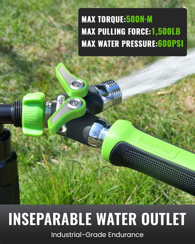 Detalle de RAINPOINT 2-Way Heavy Duty Metal Garden Hose Splitter with Shutoff Valves (3/4" GHT)