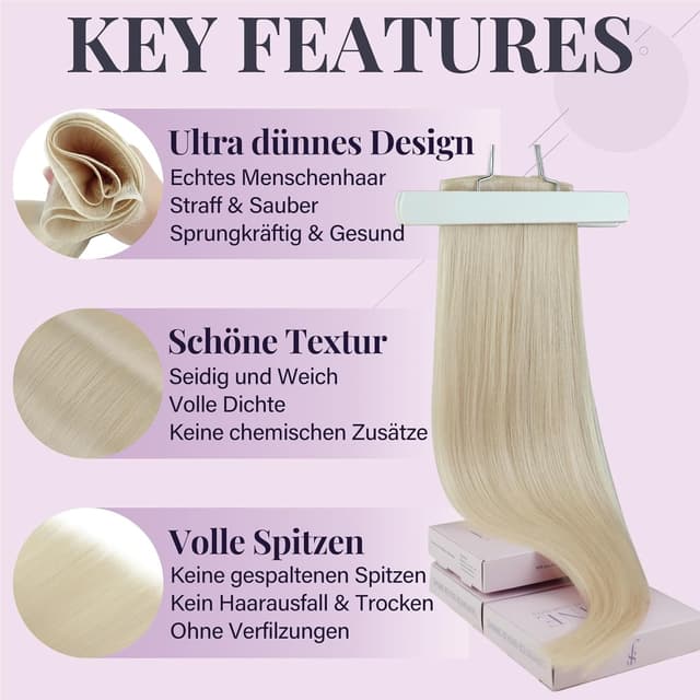 Detalle de Fshine Echthaar Extensions Tressen Blond, 60 cm (60 g) – zum Einnähen, Remy Weft Bund