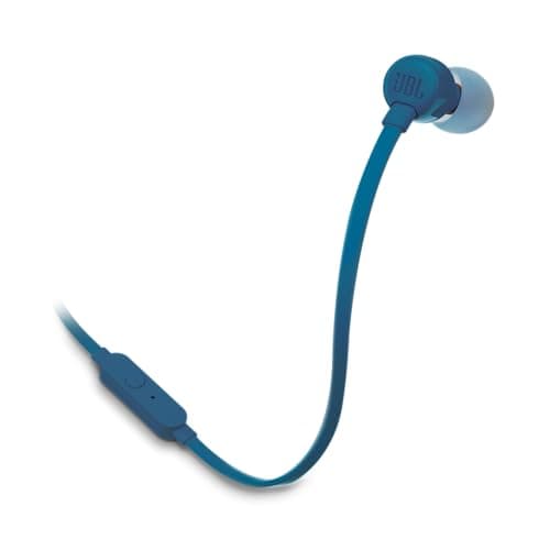 Detalle de JBL Tune 110 In Ear con Pure Bass, micrófono y control con un solo botón (azul)