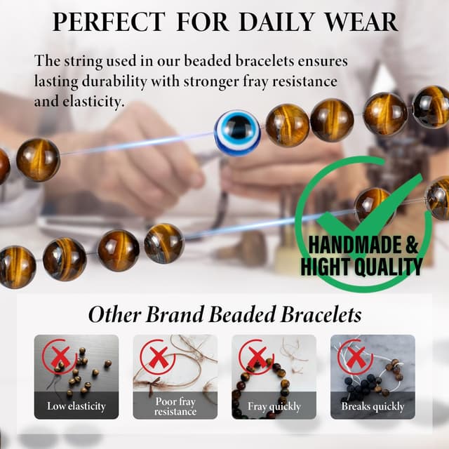 Detalle de Lameybrt Naturstein-Achat Elastisches Evil-Eye-Armband-Set mit Charms, verstellbar (6 mm Achat)