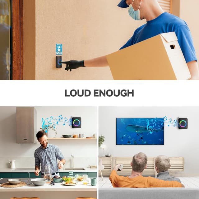 Thumbnail 6 de TECKNET Wireless Doorbell with 2 Receivers (1300ft) – IP65 Waterproof Plug-in Doorbell, 120dB Loud, RGB Light