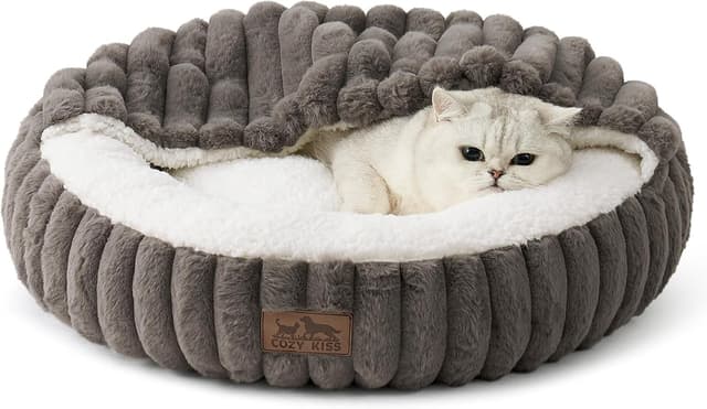 Detalle de COZY KISS Cat Bed with Blanket (Small) 58x58x15cm in Grey
