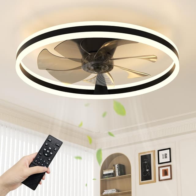 Detalle de NIORSUN 60cm Smart LED Ceiling Fan with Lights and Remote (6 Speeds, Dimmable 3000K–6500K) — Black