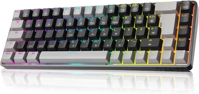 Detalle de TMKB T68 Gaming-Tastatur (68 Tasten, kabellos) mit Bluetooth/2.4G/Typ-C und Anti-Ghosting – QWERTZ, blau