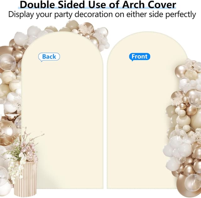 Detalle de HEMMOTOP 7.2 ft Beige Arch Backdrop Cover (No Arch Stand) — Ivory Stretch Spandex Cover for Balloon & Event Arches
