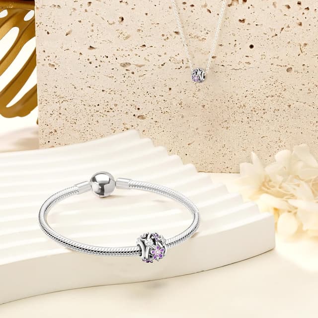 Detalle de Ruaidhra Sterling Silber Charms Anhänger – Kreuz, Herz, Blumen, Kleeblatt & Tier-Motive als Charm-Clip/Stopper