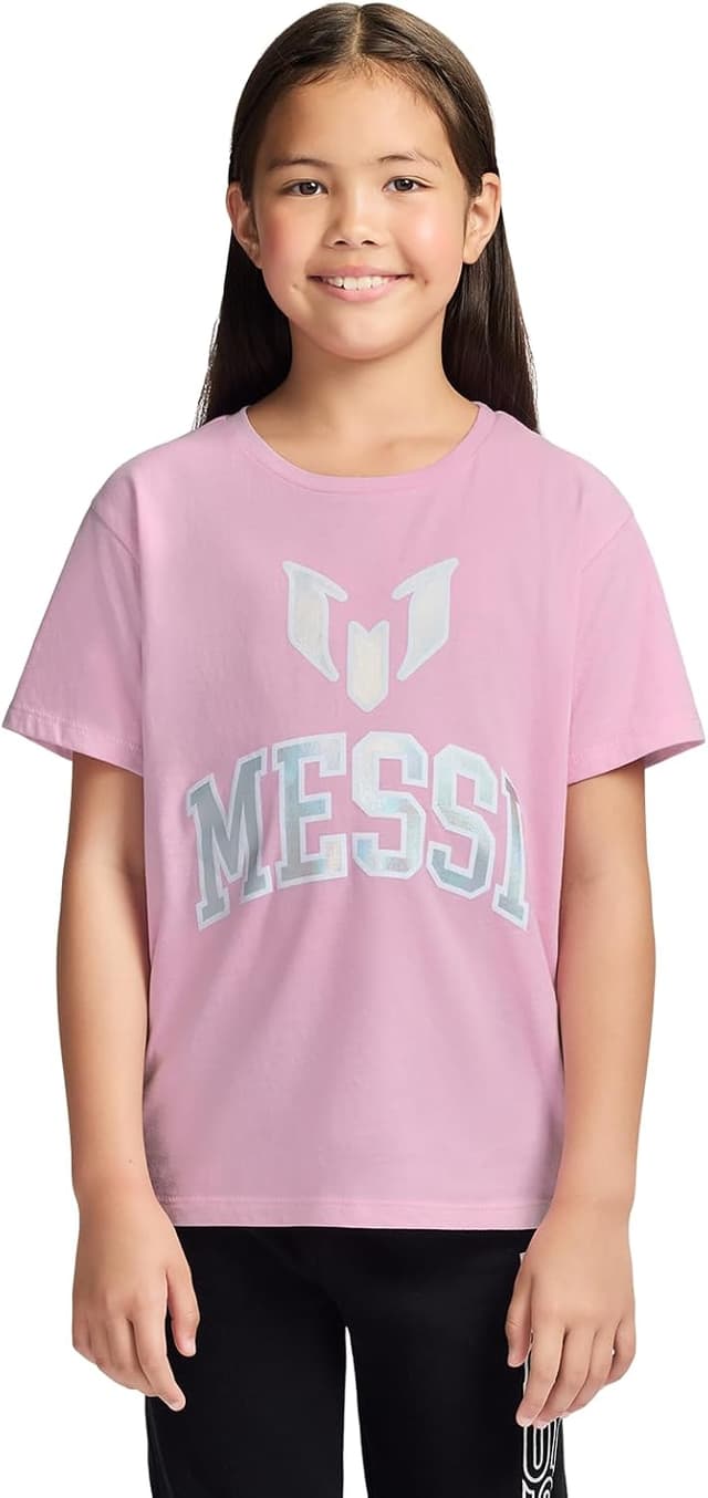 Detalle de Messi Girls' Lifestyle Short Sleeve T-Shirt (Slim-Fit Graphic Tee) — Cotton Blend