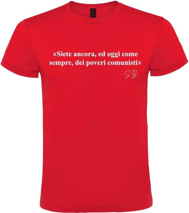Detalle de T-shirt generica in cotone con frase “Siete ancora…”, girocollo con elastan