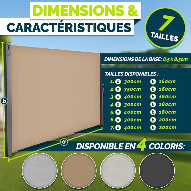 Thumbnail 6 de tillvex® Store latéral extensible 200 x 300 cm opaque avec housse de protection (support mural)