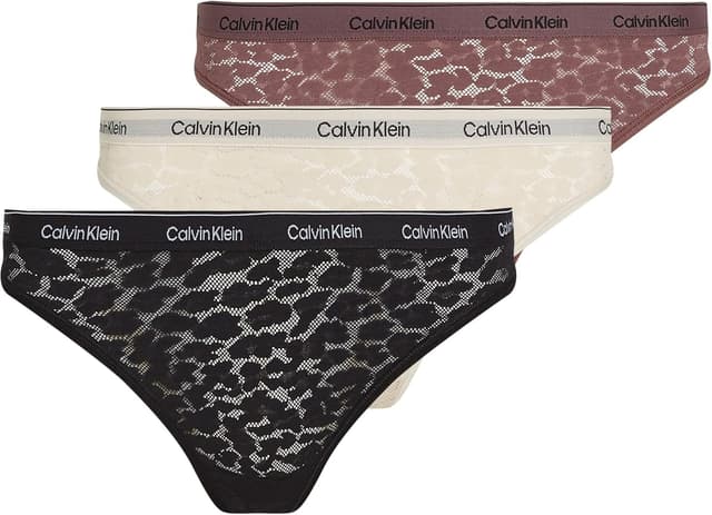 Detalle de Calvin Klein Women’s 3 Pack Low Rise Bikini Briefs in leopard print stretch lace