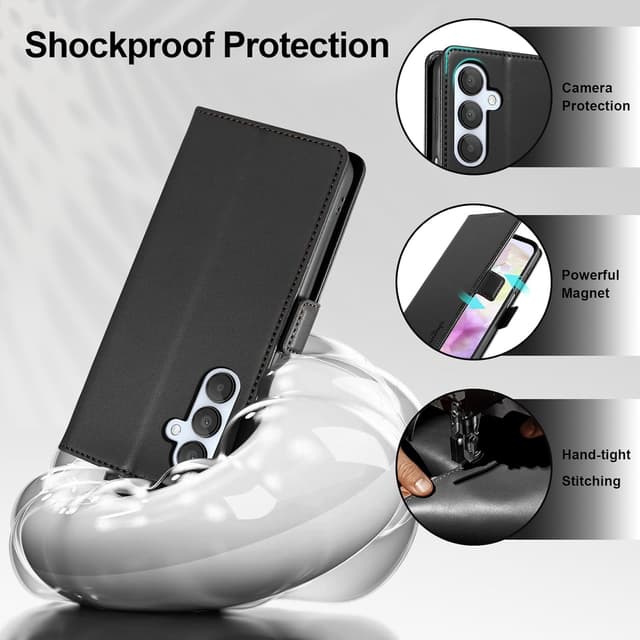 Detalle de Yunubeyii Hülle für Samsung Galaxy A35 5G mit RFID-Blocker, Kartenfächern und Klapp-Ständer