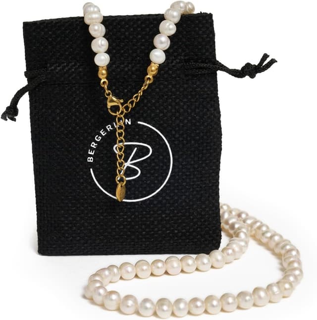 Detalle de BERGERLIN Echte Perlenkette aus Süßwasserperlen mit Verschluss aus 925 Sterling Silber und Echtheitszertifizierung
