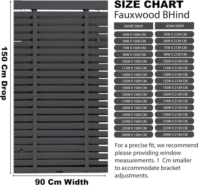 Detalle 2 de funky gadgets Faux Wood Grain Venetian Blinds (Dark Grey Embossed, 50mm slats) – 90cm x 150cm