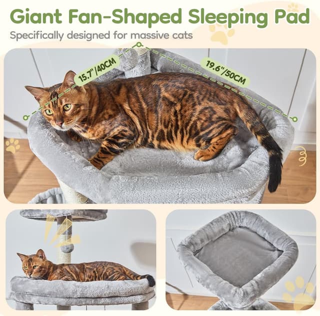 Detalle de Taoqimiao 183cm Cat Tree (MS045W) with Big Cat Platforms, Scratching Posts & Metal Hammock