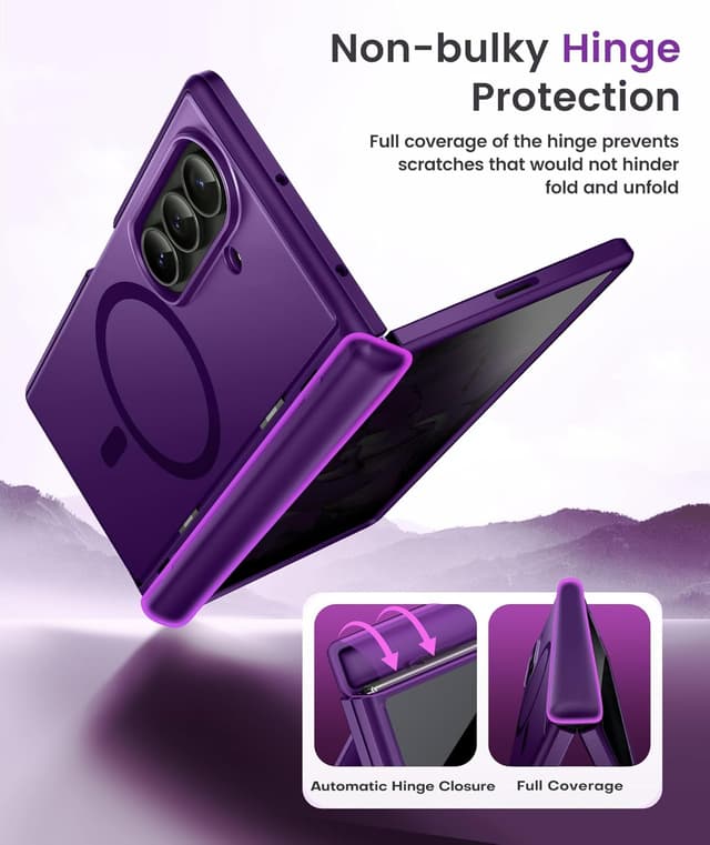 Thumbnail 6 de BERFY Z Fold 7 Case with Privacy Screen Protector, Hidden Kickstand & MagSafe Compatibility (Purple)