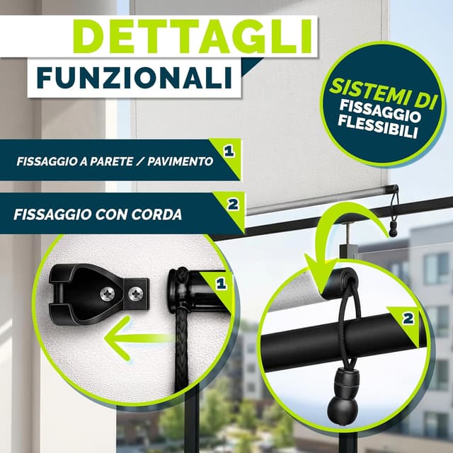 Detalle de tillvex® Tenda da sole verticale 180 x 250 cm con manovella, impermeabile in alluminio