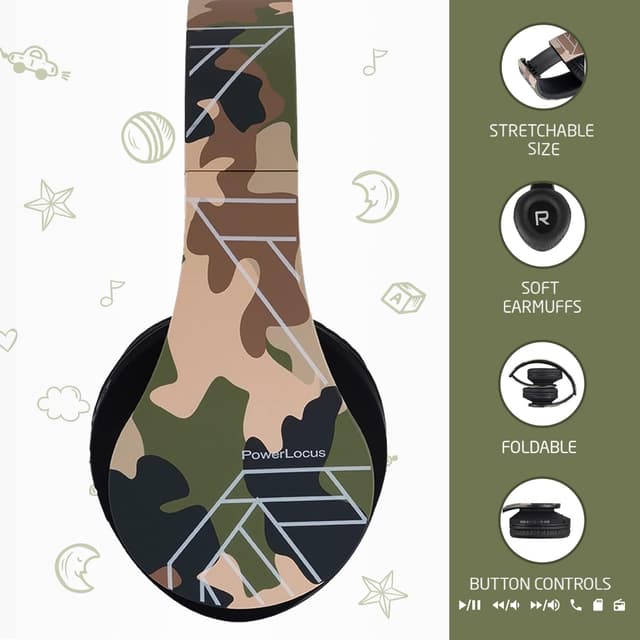 Detalle de PowerLocus P2 Kids Wireless Over-Ear Headphones (Bluetooth) with 85dB Volume Limit and Mic