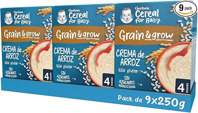 Detalle de GERBER Crema de Arroz Sin Gluten para Bebés 🍚 9x250g