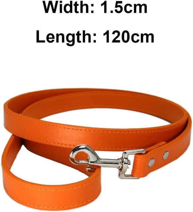 Detalle de PU Leather Dog Lead in Orange (1.5cm x 120cm) with Metal Hook Buckle