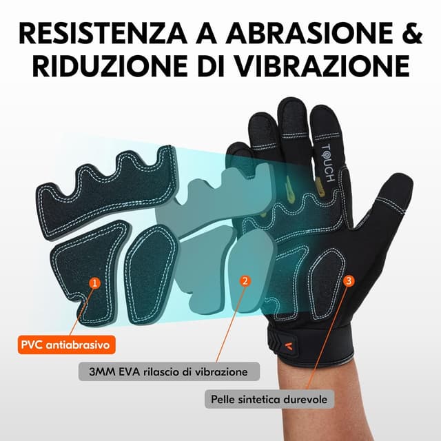 Detalle de Vgo... Guanti da lavoro uomo antivibrazione e antiurto in pelle (1 paio) per edilizia, decespugliatore e lavori pesanti